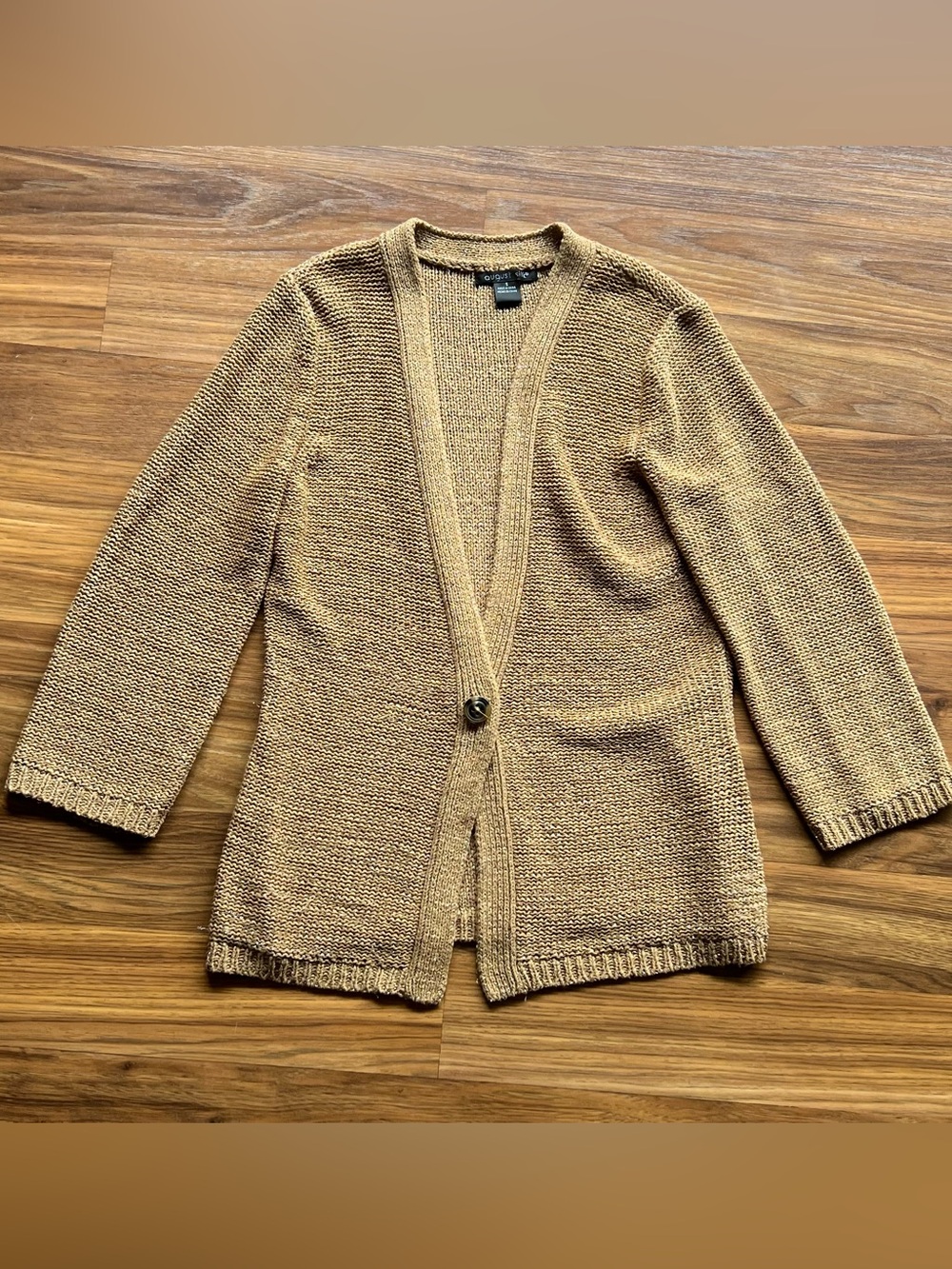 august silk Tan Open-Front Single-Button Knit Cardigan